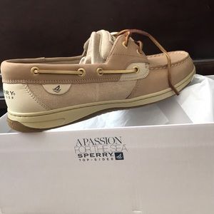 Sperry Topsider Tan and Gold Boat Shoes